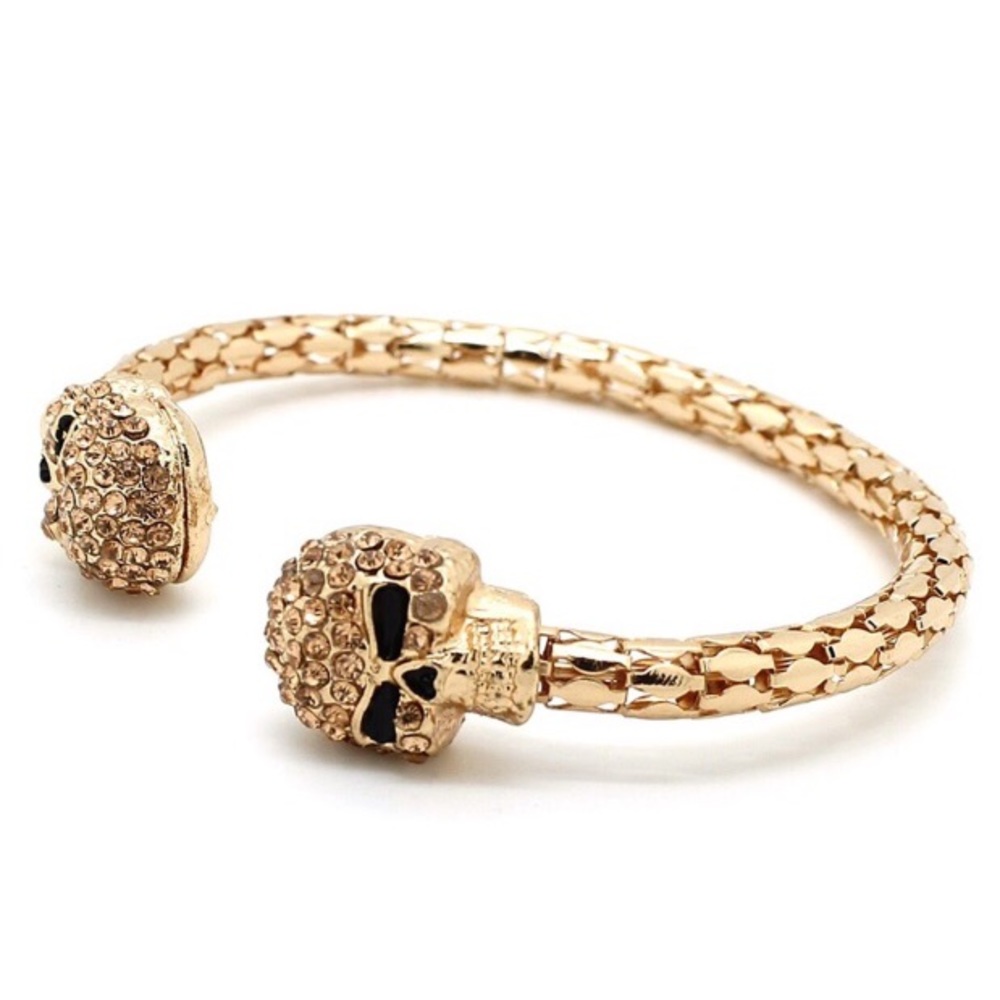 Pave Skull Cuff Gold Tone w/ Rose Gold Rhinestones